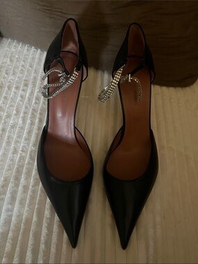 Amina muaddi ursina Black Pointed Toe Rhinestone Ankle-Strap Pumps
